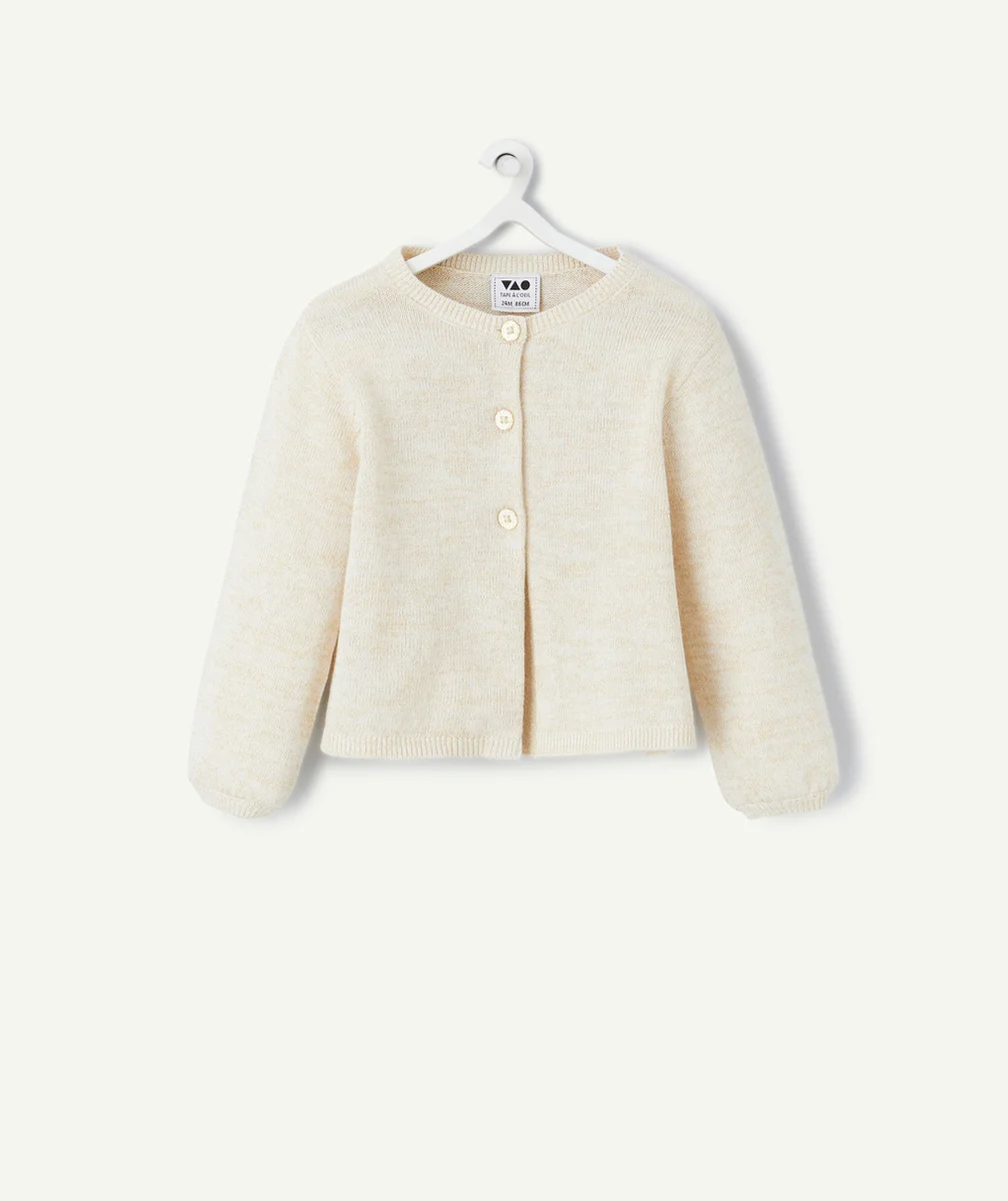 CARDIGAN BÉBÉ FILLE EN COTON BIO COULEUR DORÉE PAILLETÉ