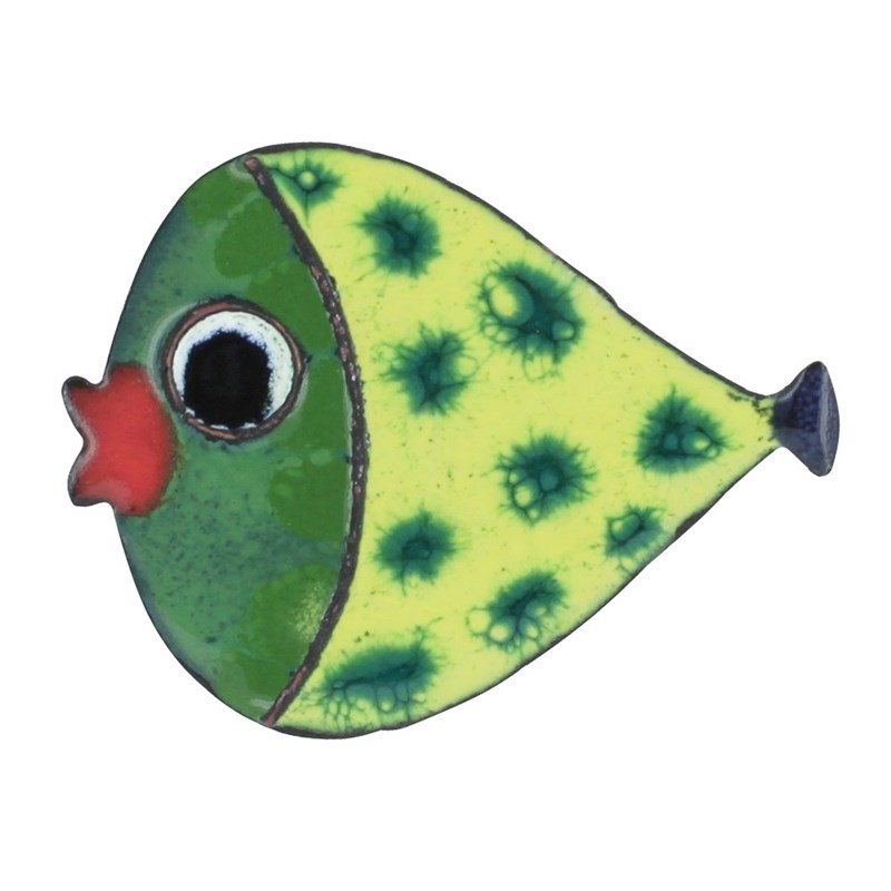 Broche Poisson Émaillée Vert à Pois Verts