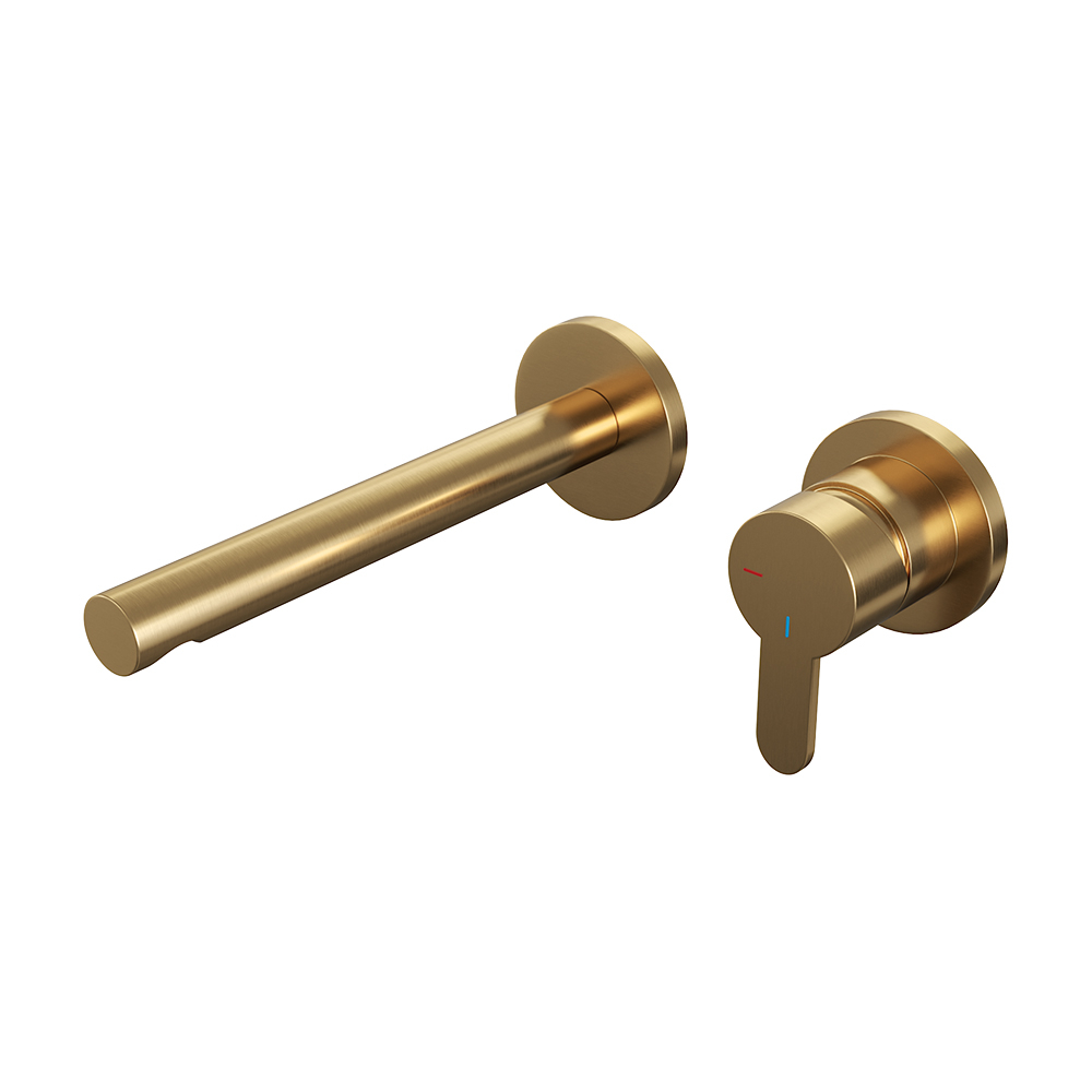 Brauer Gold Edition ColdStart wastafelkraan inbouw rechte uitloop en rozetten model D1 geborsteld messing PVD