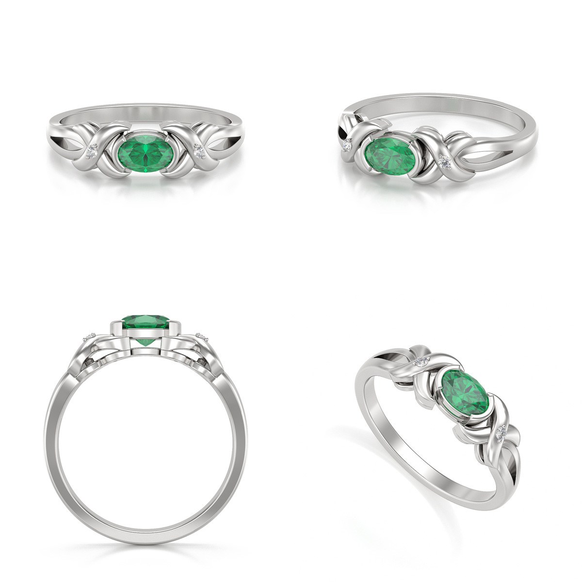 Bague ADEN Or 585 Blanc Emeraude et diamants 1.966grs
