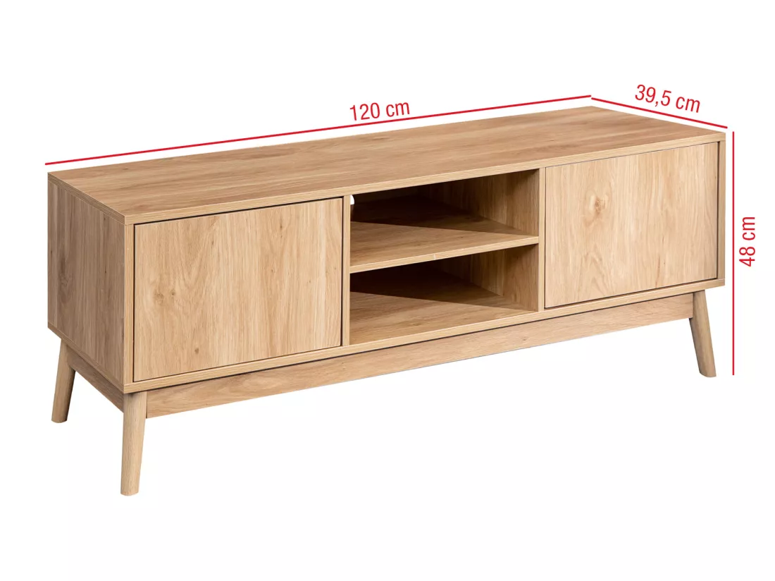 Meuble TV Buffet Bas en Bambou Mdf 2 Portes Étagères pour Salon