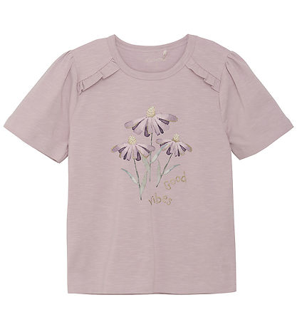 Minymo T-Shirt - Brüniert Lilac m. Blumen