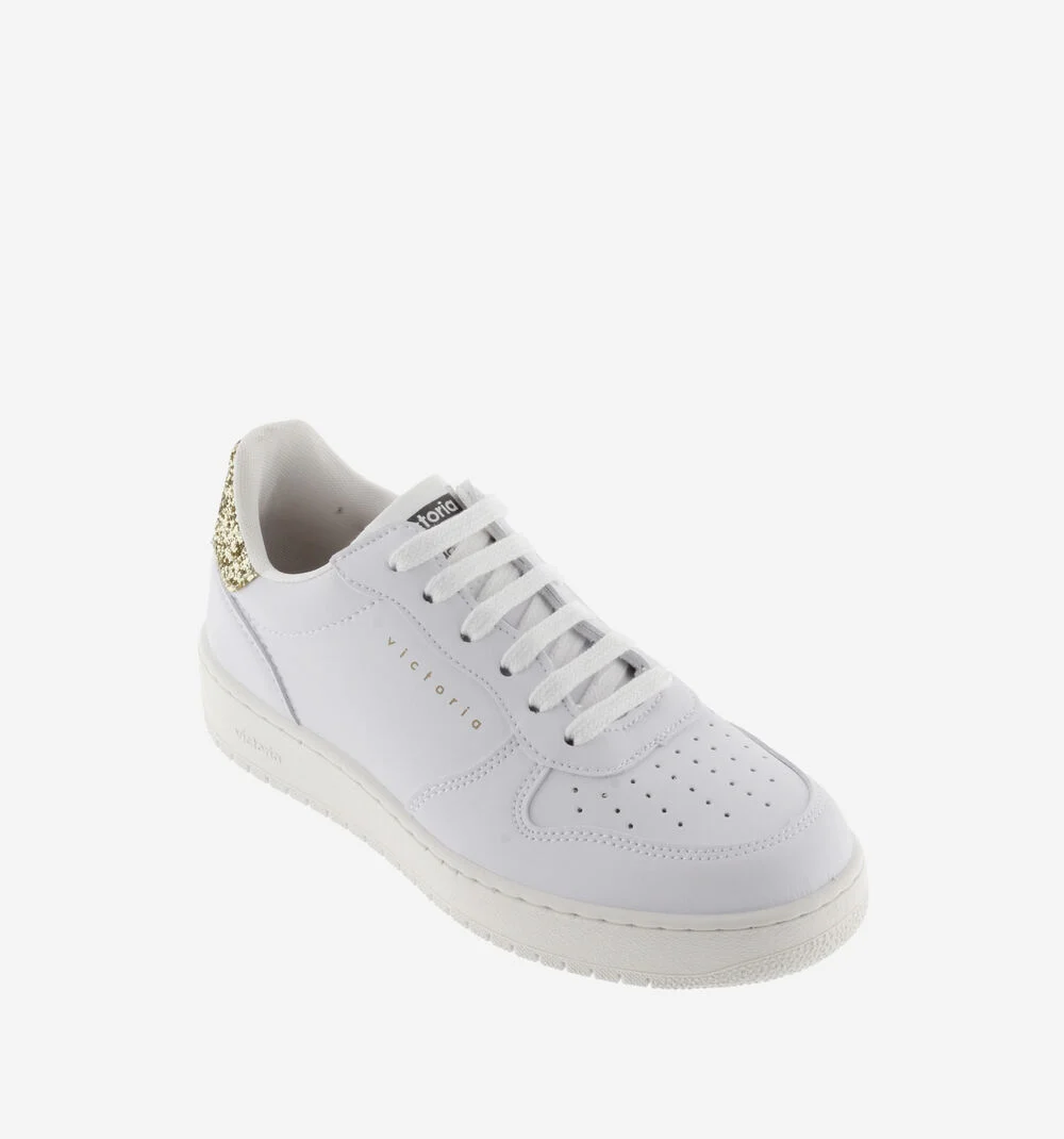 MADRID EFFET CUIR & GLITTER Baskets blanches à paillettes pour femmes PLATINO