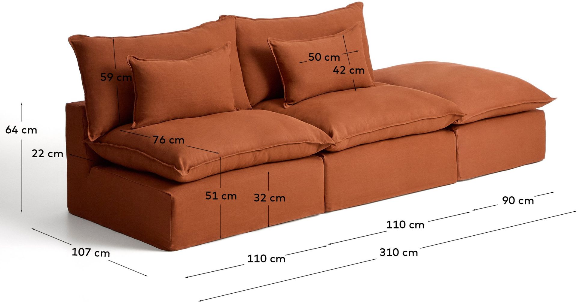 Kave Home   Anarela 3-Zitsbank + Hocker