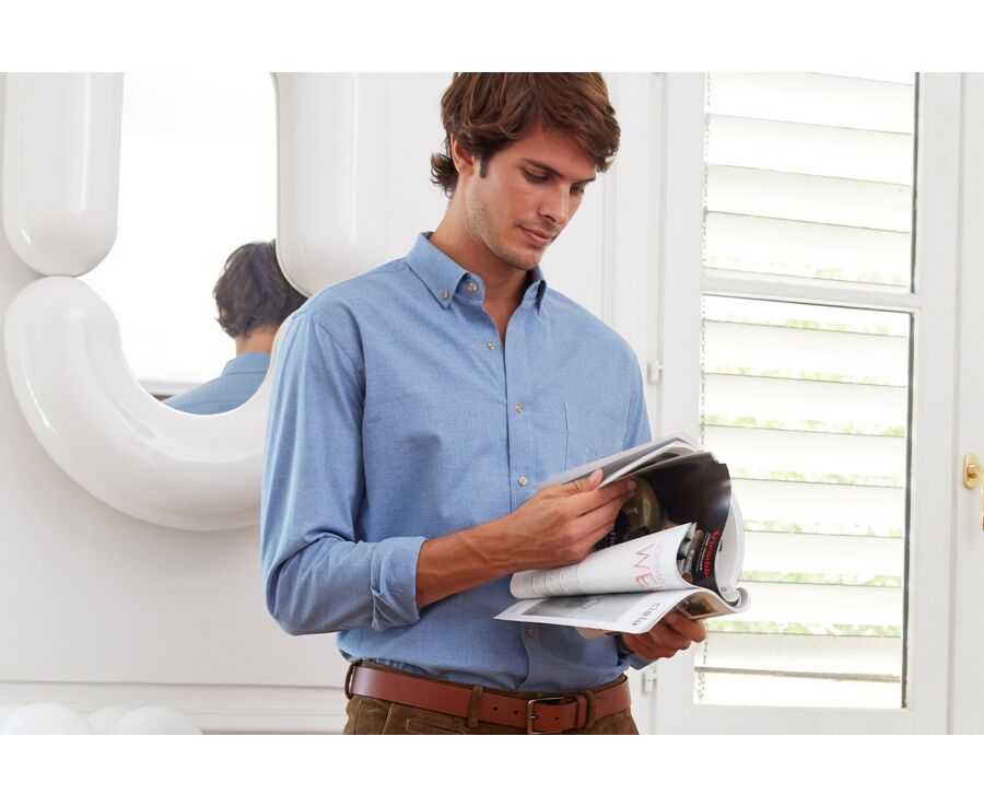 Chemise flanelle bleu chiné - Poche poitrine - ALEXANDER