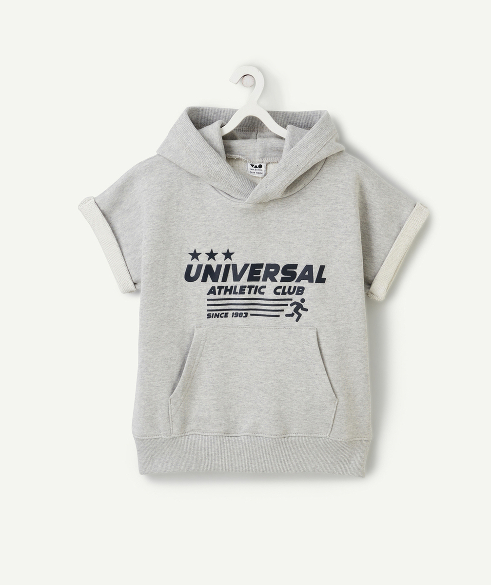 SWEAT SANS MANCHES GARÇON COTON BIO GRIS AVEC MESSAGE