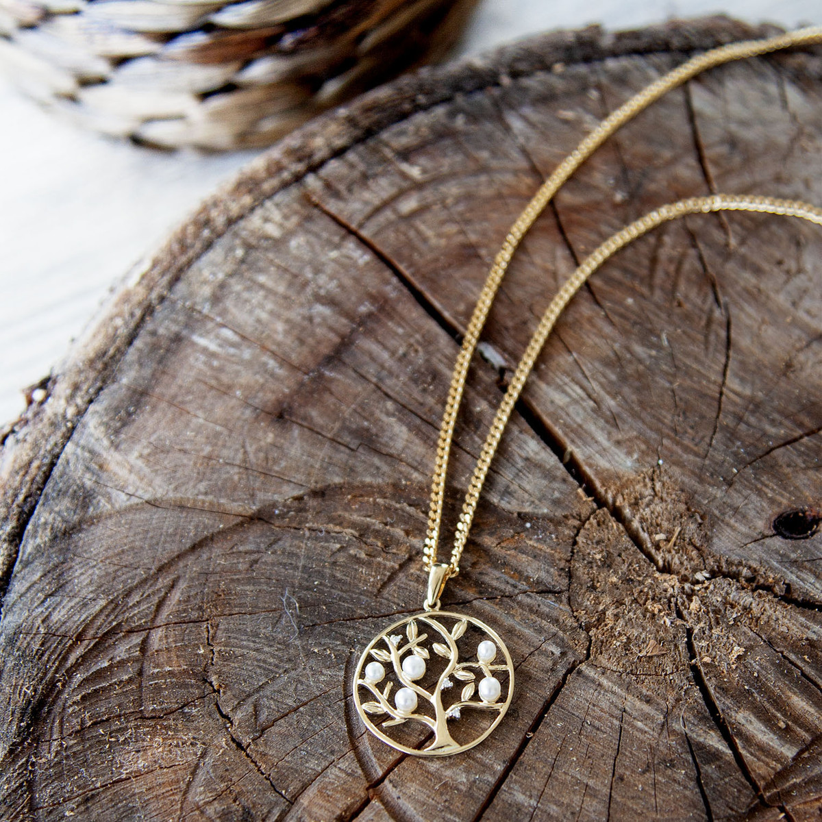 Pendentif or 375 jaune arbre de vie perles de culture de Chine et diamants