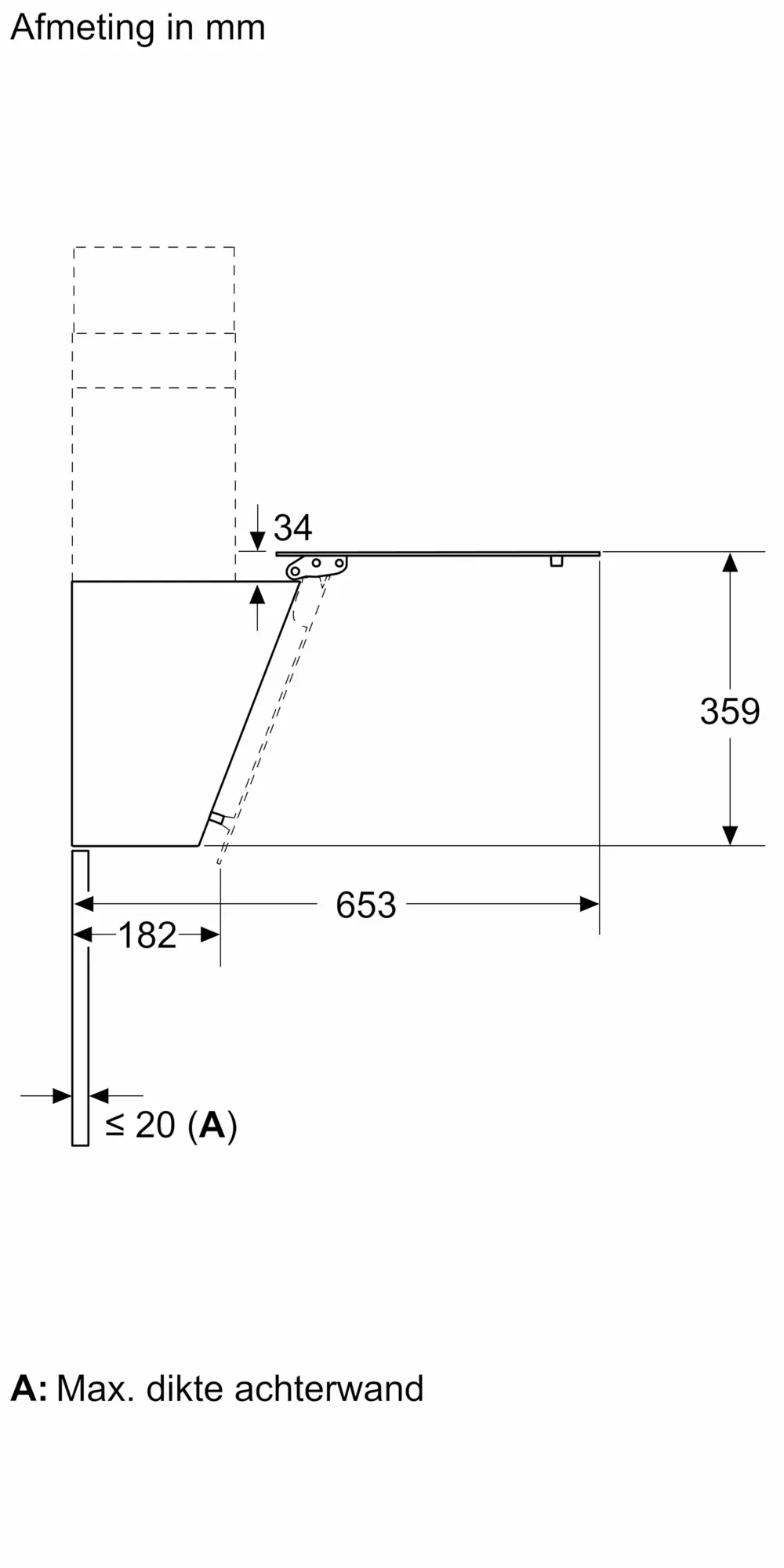 Serie 2 Wandschouwkap 60 cm zwart glas, Zwart