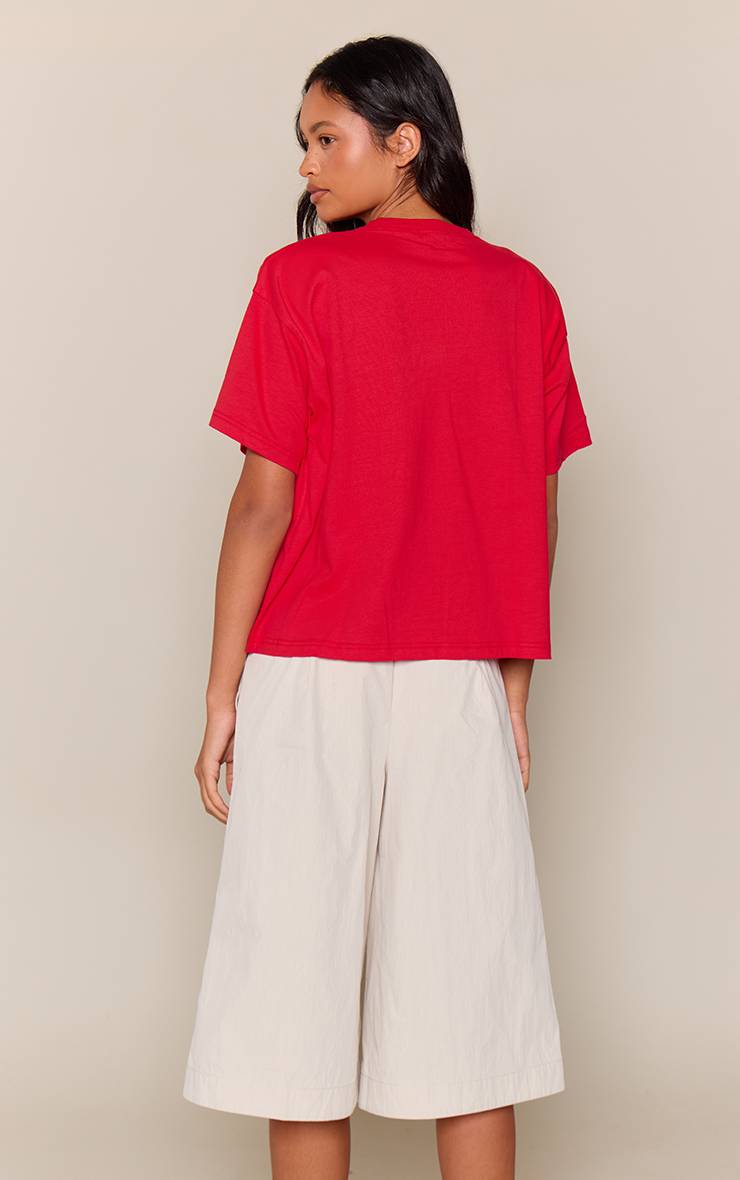 Rouge T-shirt Boxy En Coton Avec Épaulettes