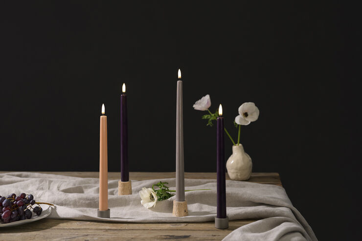 Uyuni LED taper candle, Plum, smooth, 2-pack, 2,3x25 cm Plum