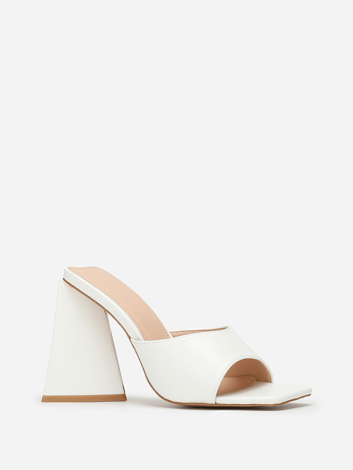 Mules en simili à large talon triangle- Blanc