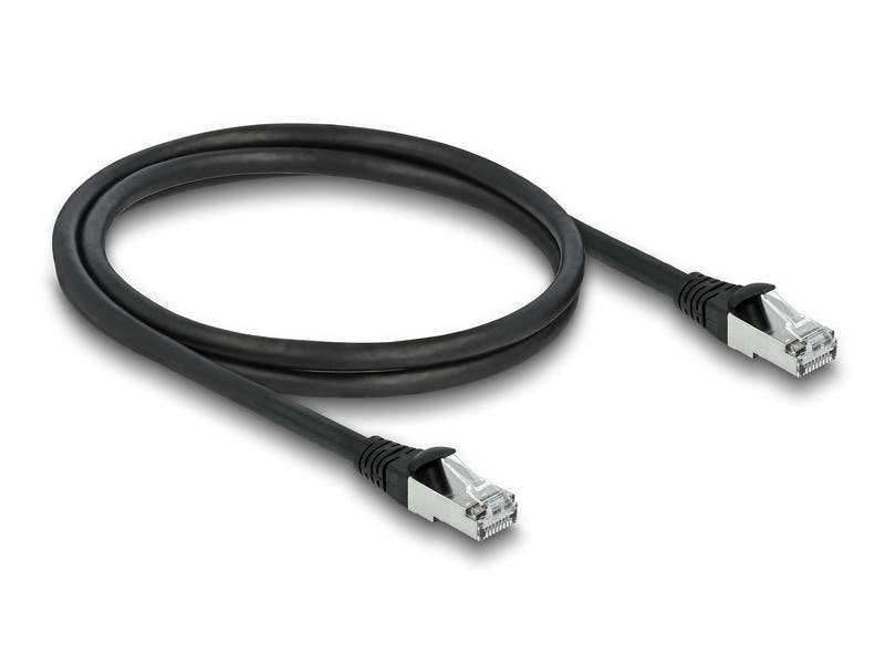Delock Patchkabel Outdoor Cat 6A, S/FTP, 1 m, Schwarz Delock RJ45 Netzwerkkabel Cat.6A S/FTP PUR Outdoor 1 m schwarz