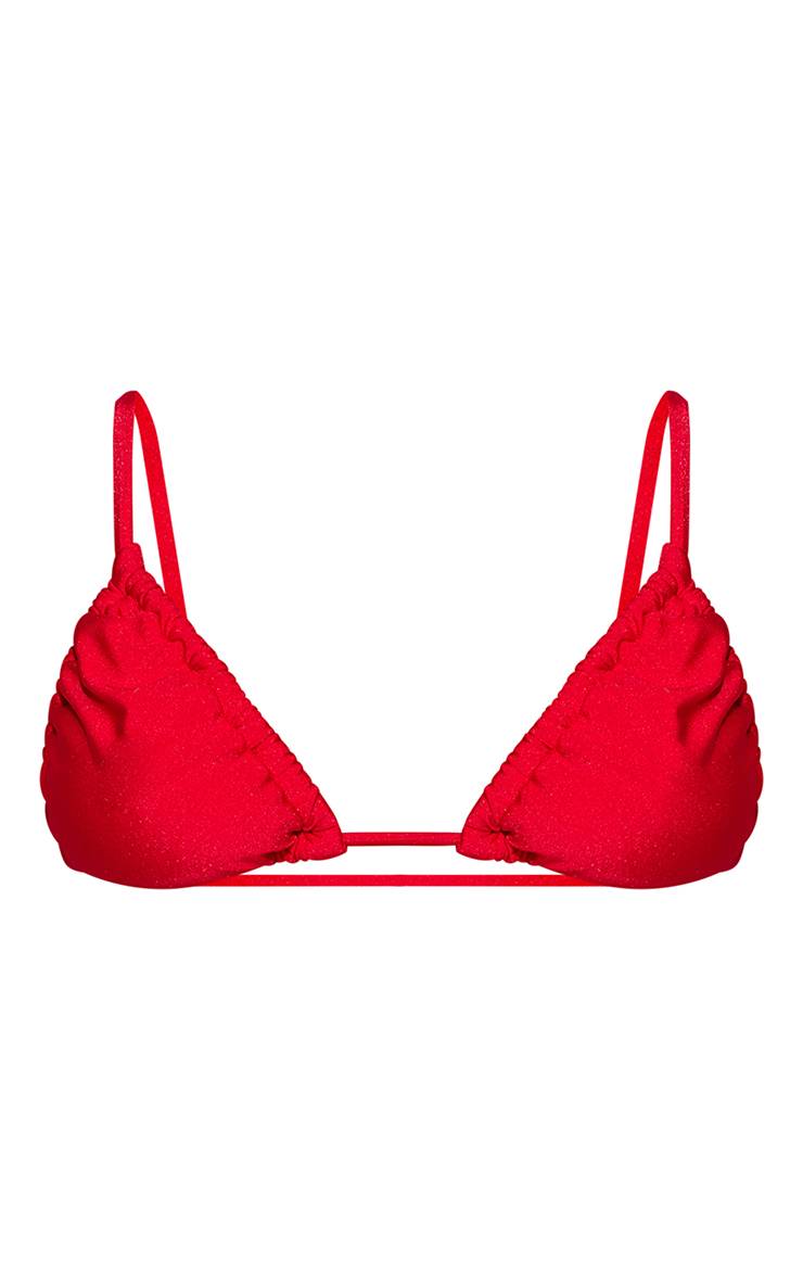 Rouge Haut De Bikini Triangle Froncé Gathe