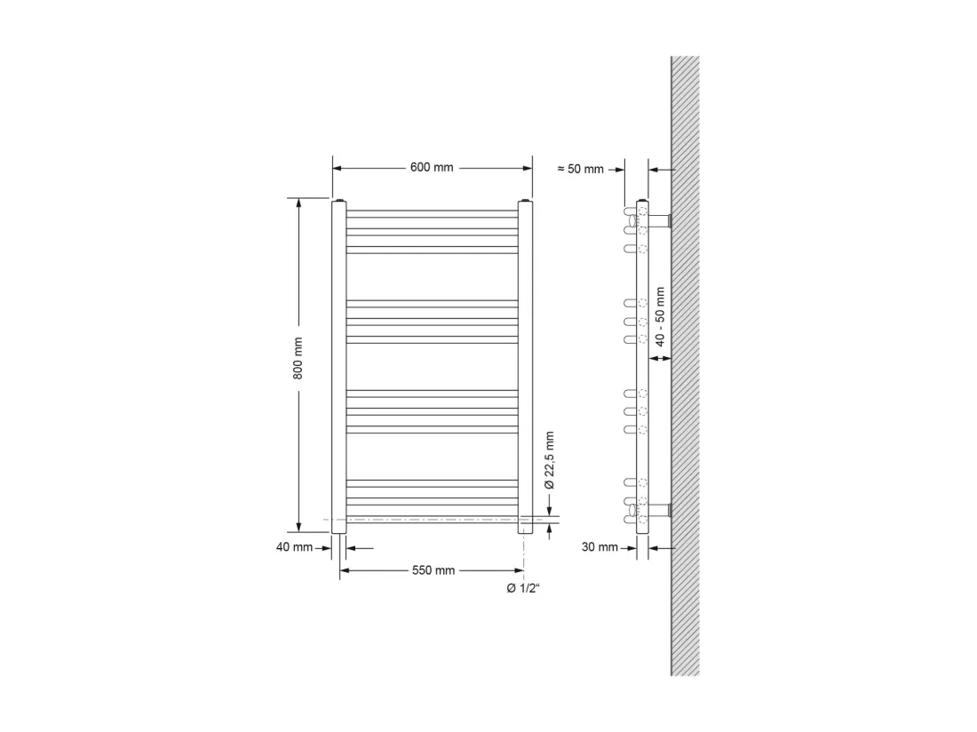 Radiateur Sèche-serviettes électrique 600 x 800 mm Barre courbé blanche 600W