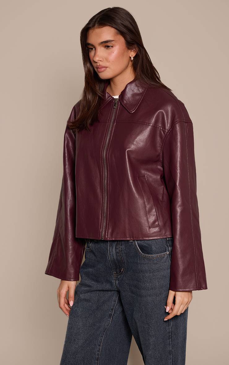 Rouge Bordeaux Veste En Synthétiquecuir Avec Fermeture Éclair