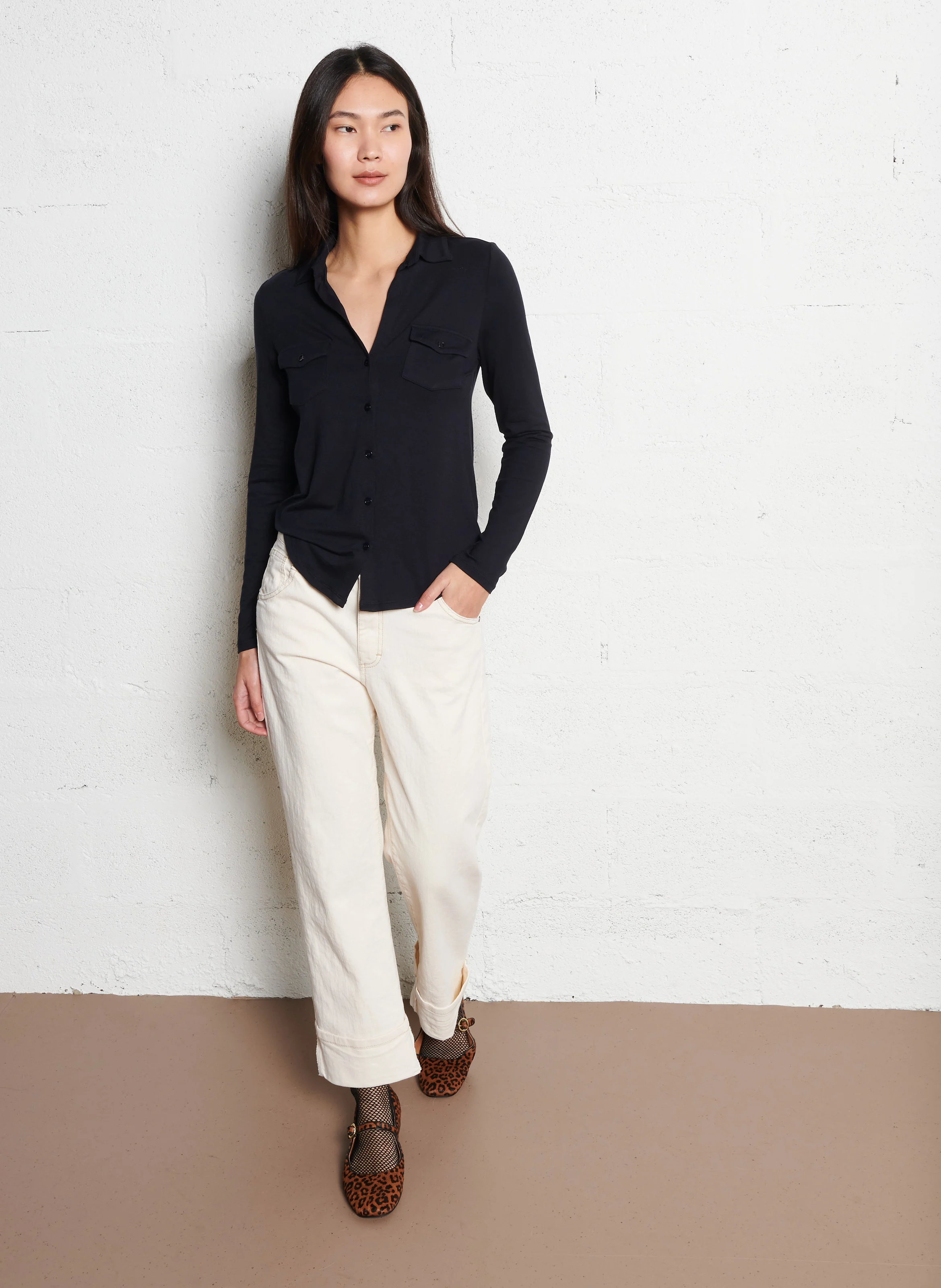 Chemise col classique stretch | Bleu