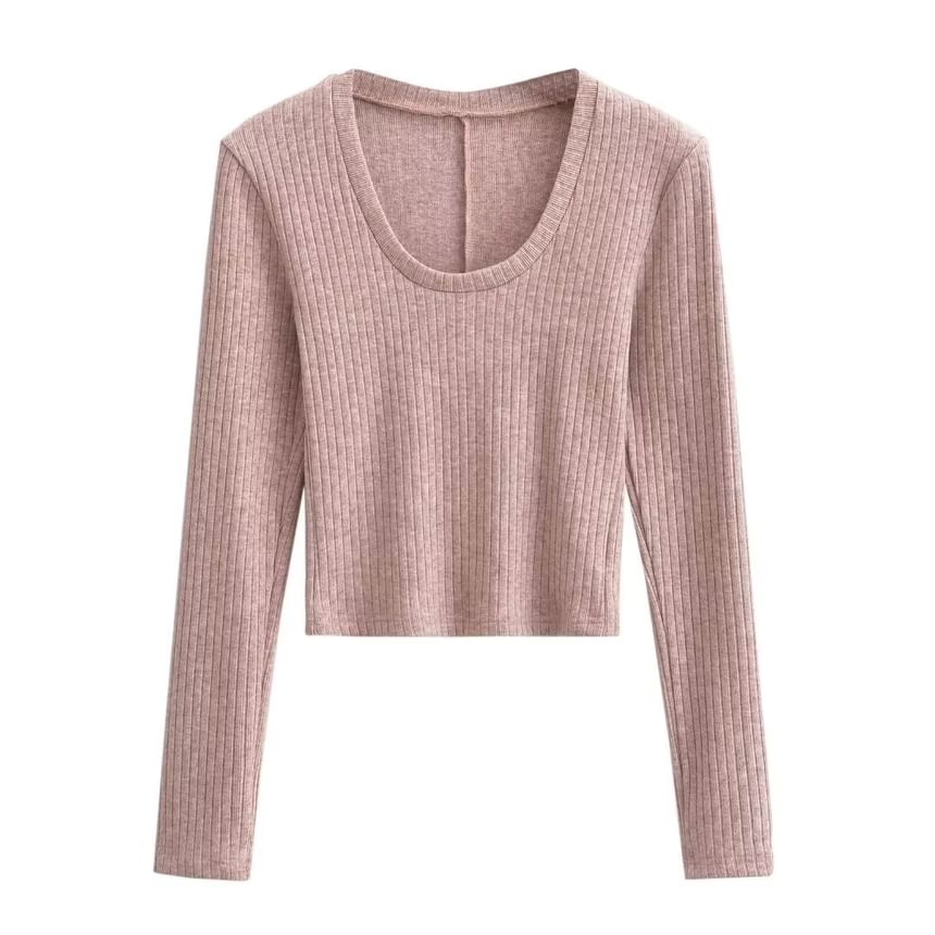 Morhan - Lange mouwen U-hals effen crop top