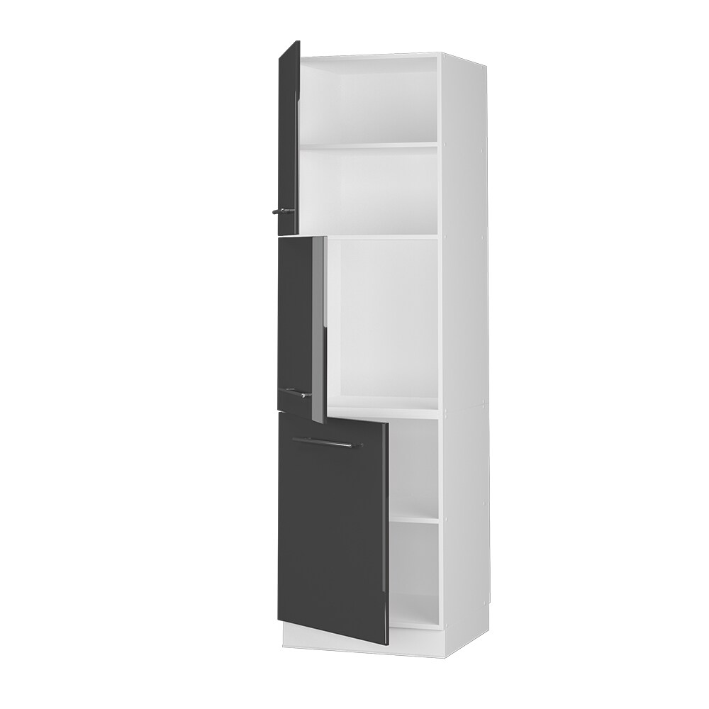 Vicco Herdumbauschrank Küchenschrank Küchenmöbel Fame-Line Weiß Anthrazit 60 cm modern Hochglanz Küche Einbauküche Blende Herdschrank Hochschrank Küchenzeile Drehtür Einlegeboden