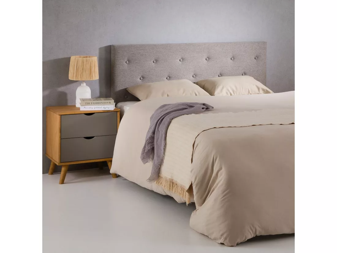 Tête de lit BLOMIN 140 capitonnée, En tissu rembourré, Pieds en bois, Design élégant, Pour lits 140 cm, Gris