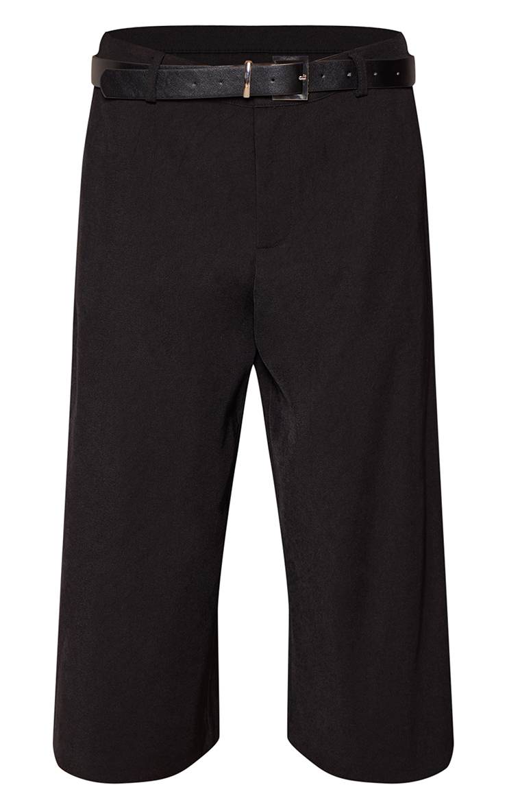 Noir Short Bermuda Tissé Ceinturé Coupe Tailleur