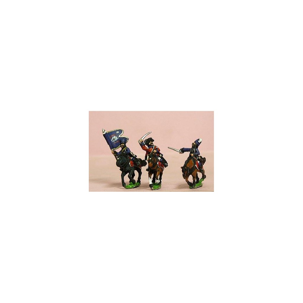 Seven Years War French: Command: Hussar Officer, Standard Bearer & Trumpeter in Mirliton