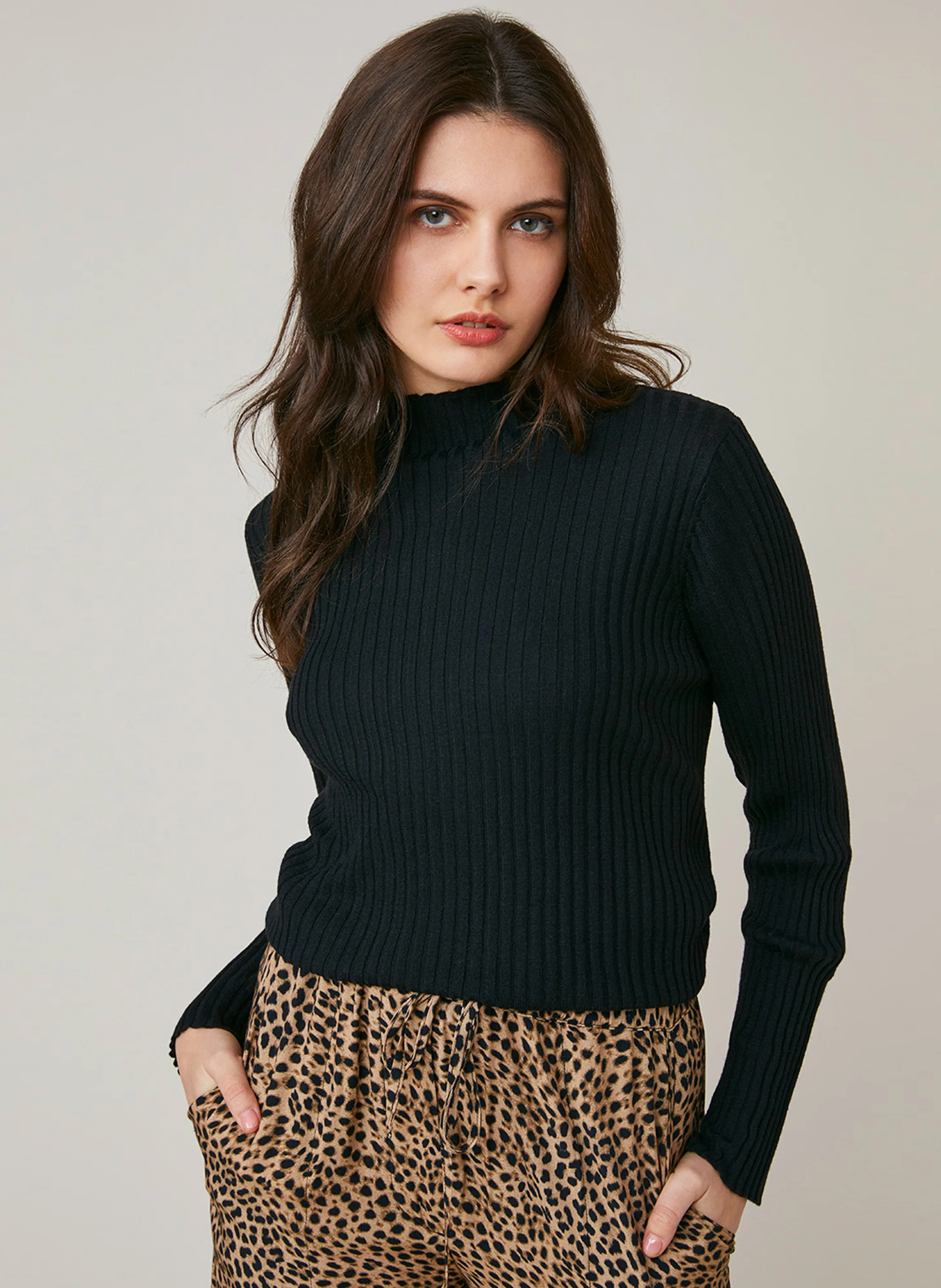 ELEANA - Pull col montant| Noir