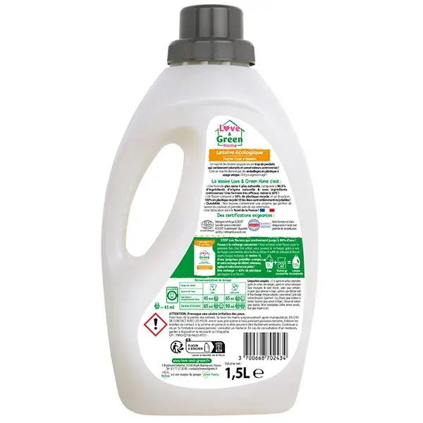 Detergente para roupa Love & Green Home com certificação ecológica - Recarregável, aroma de flor de laranjeira - 1,5 L