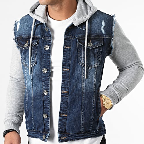 Veste Jean A Capuche 1522 Bleu Denim Gris Chiné