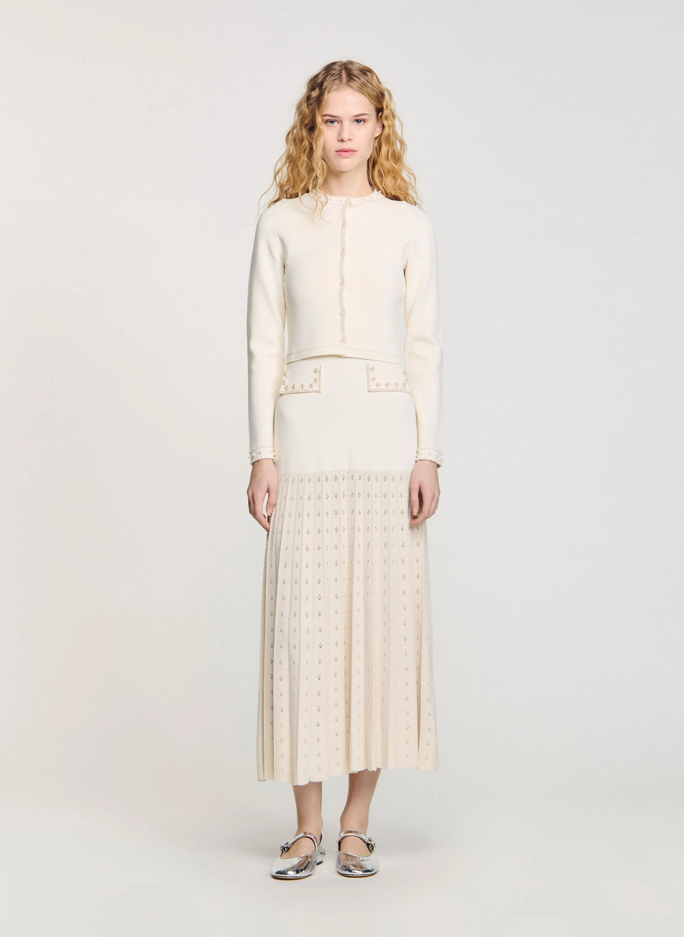 Cardigan court perlé | Blanc