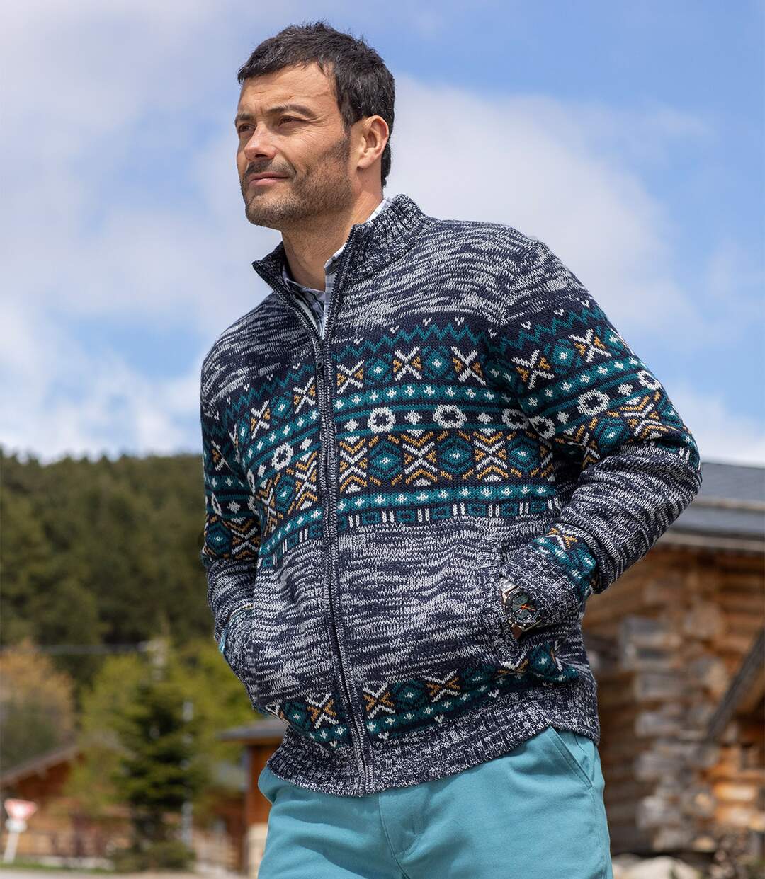 Blouson Tricot Jacquard Doublé Sherpa