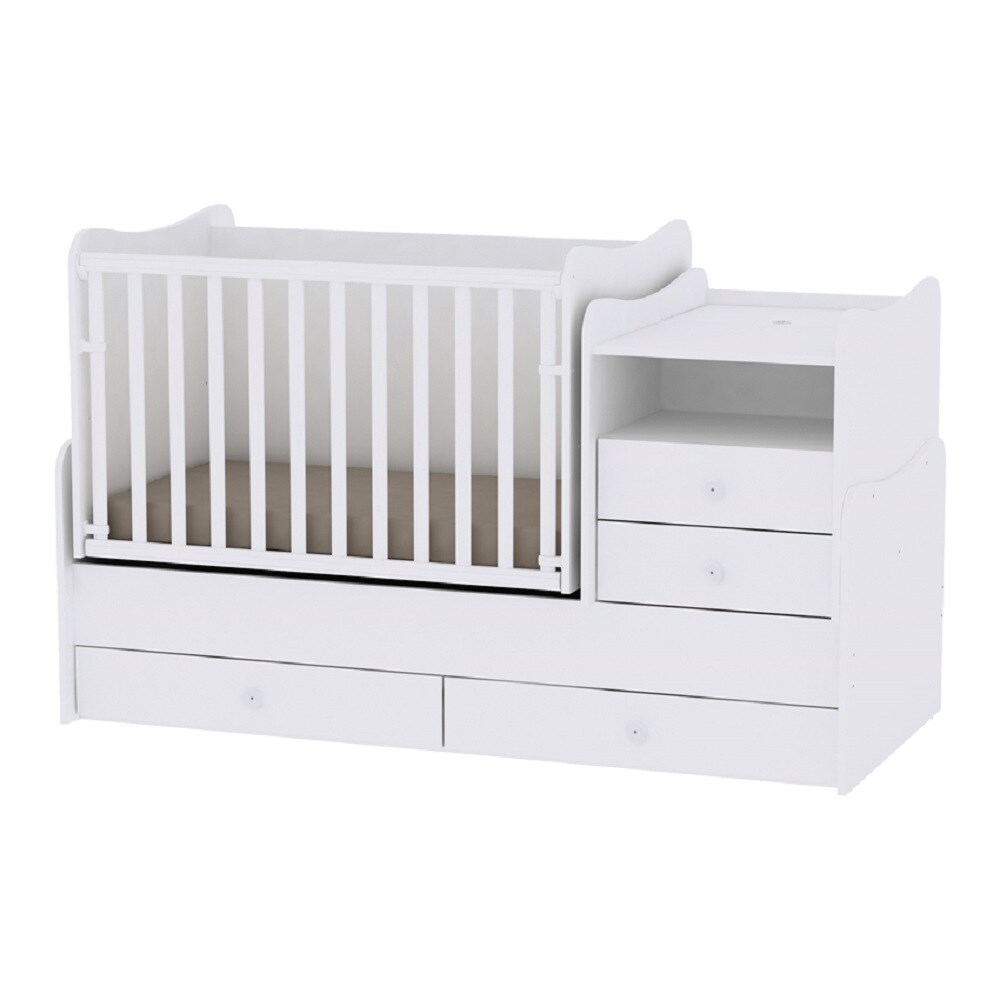 Lorelli Babybett Jugendbett Combo umbaubar 2 Kinder gleichzeitig Schaukelfunktion in weiß