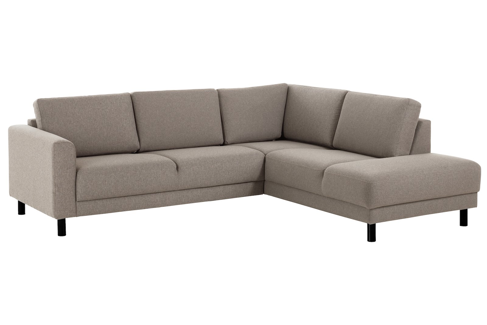 Cleveland hjørnesofa åpen ende høyre I tekstil Brego 34 Beige med sorte treben.