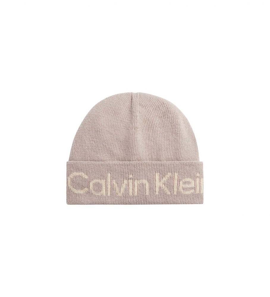 Gorro Calvin Klein com Logo Invertido em Tons de Taupe