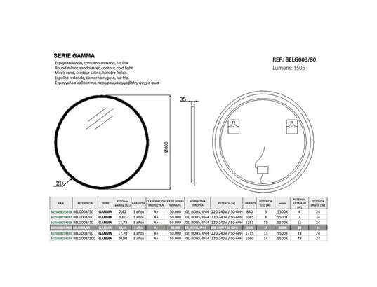 CRISTALED - Miroir de salle de bains lumineux éclairage intégré led rond...