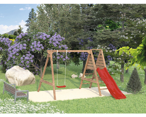 Palmako schommelset, 306 x 210 cm, hout, bruin, bestaande uit 2 schommelzitjes, ladder, platform
