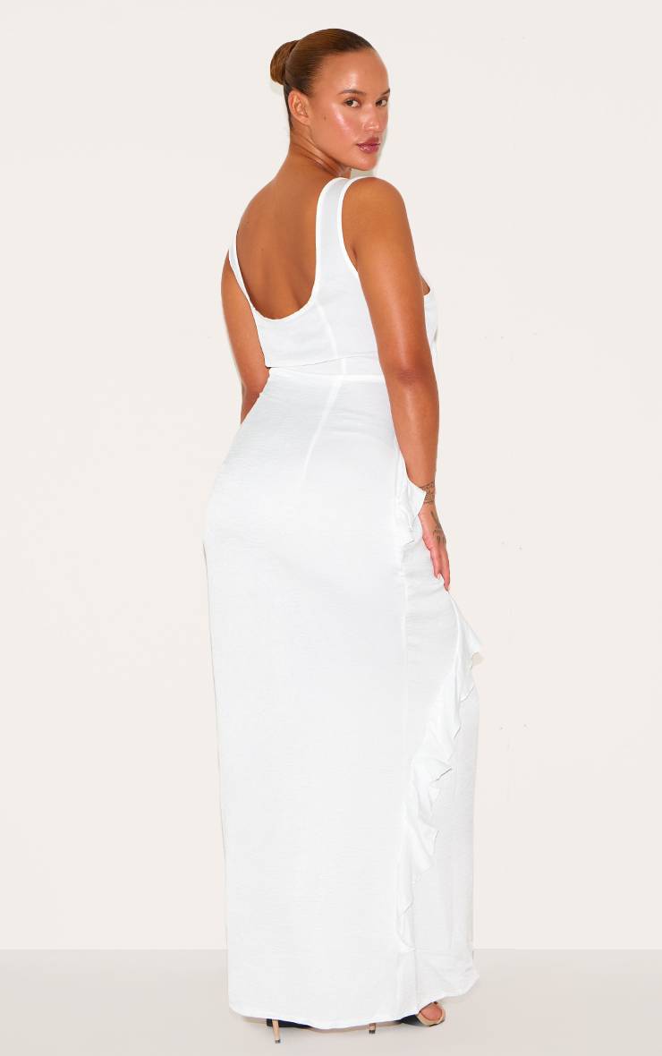 Blanc Robe Longue Satinée À Volants Superposés Grande Taille