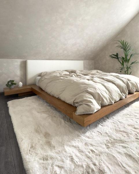 Bed Kunstleer ZEN 180 x 200 cm Natuurlijk essenhout