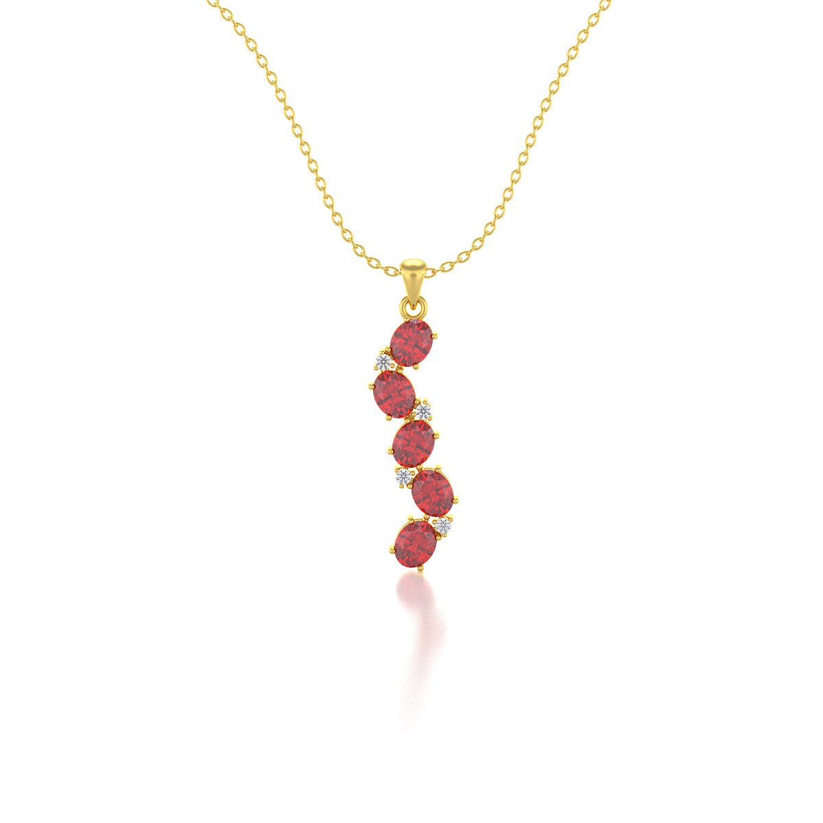 Collier Pendentif ADEN Or 585 Jaune Rubis et Diamants Chaine Or 585 incluse 1.78grs