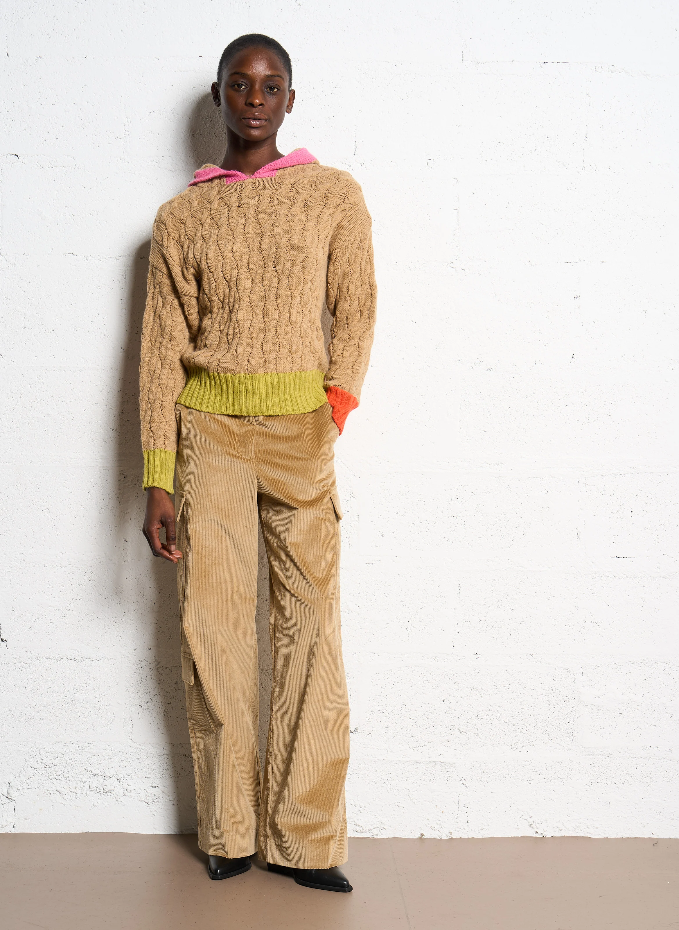 PLATO - Pantalon droit cargo| Beige