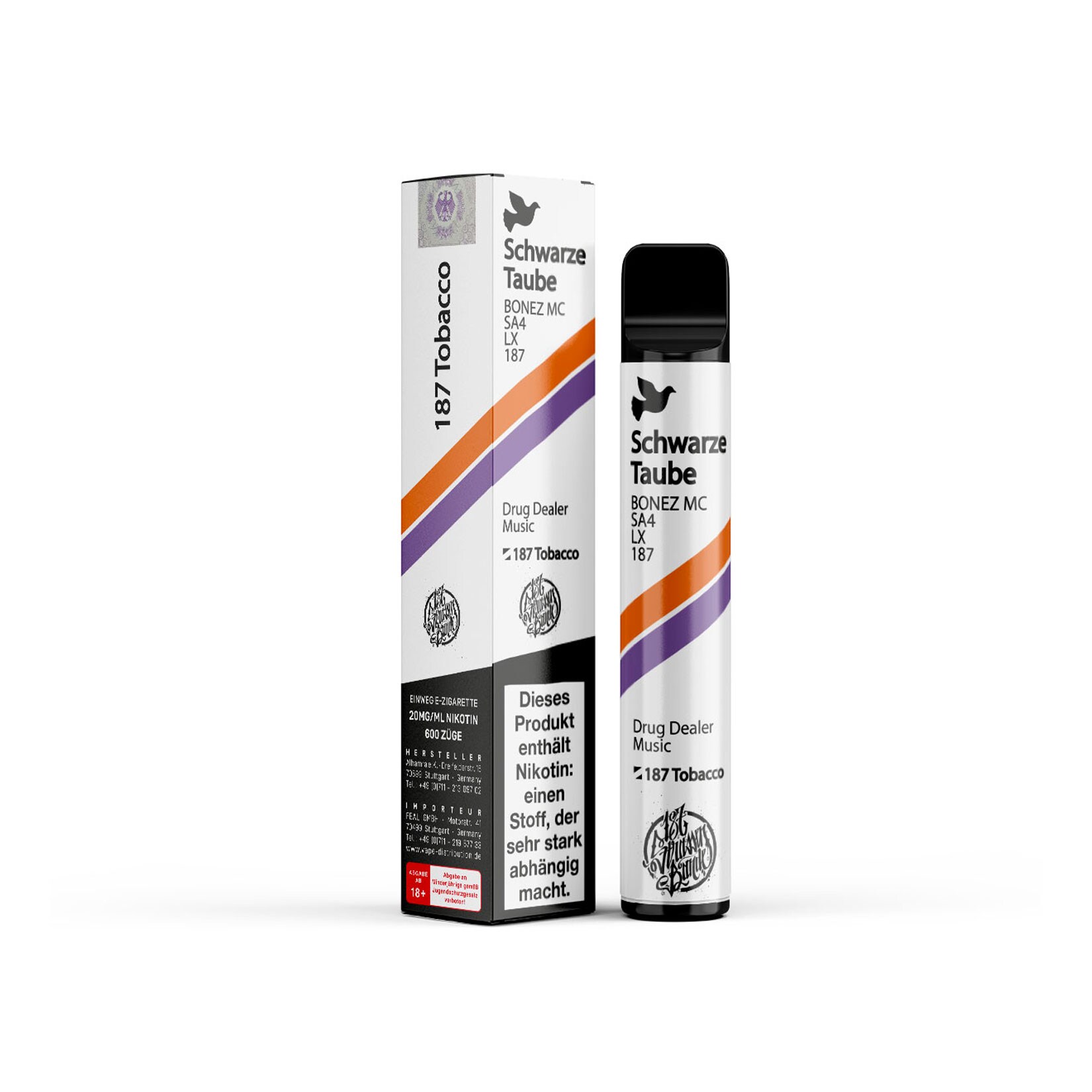 187 Strassenbande Einweg E-Zigarette Schwarze Taube, 2 ml, 2.0% Nikotin