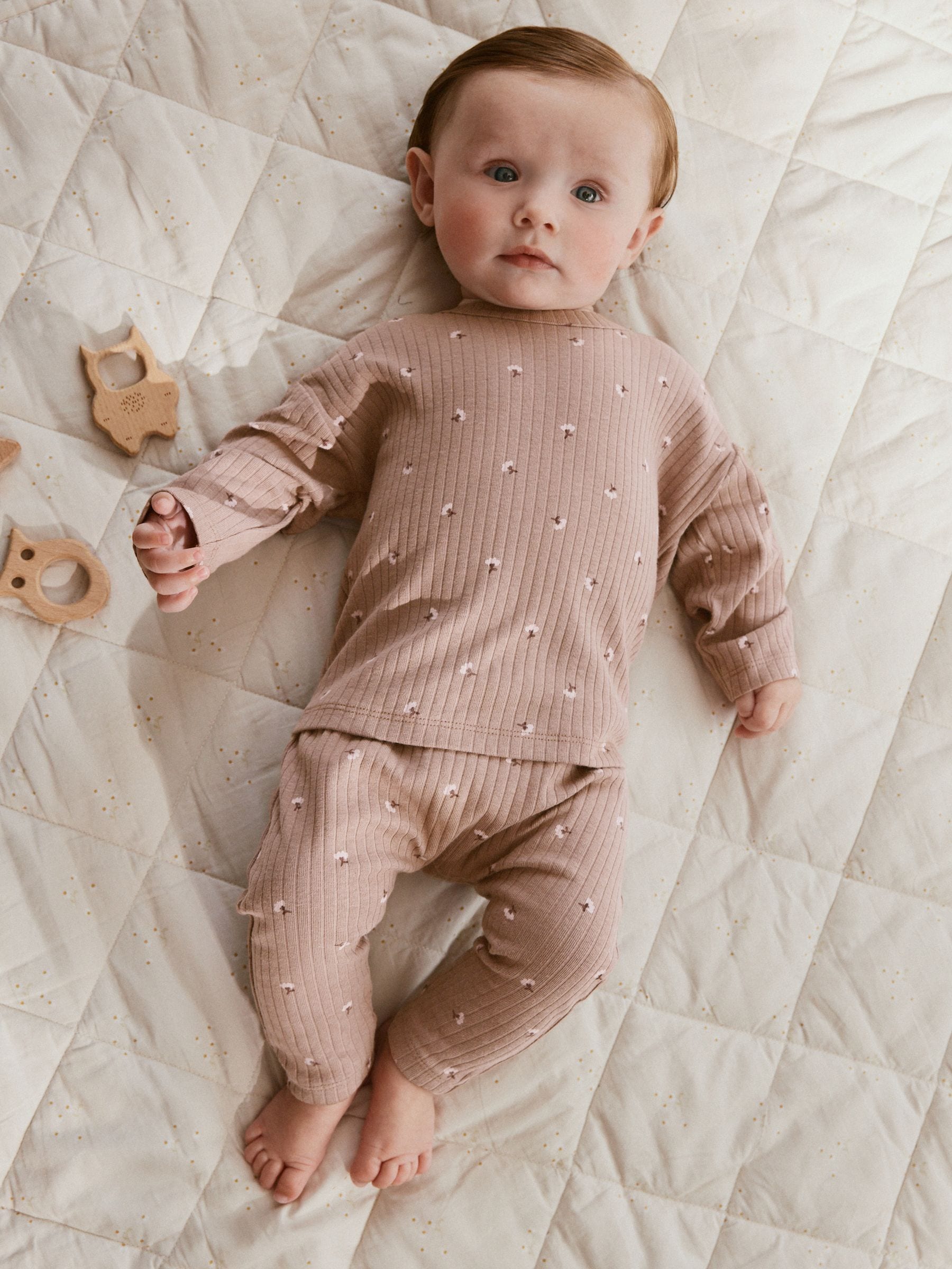 Roze/crème/bruine print - 6 -delige set van top met lange mouwen en leggings (0mnd -3jr)