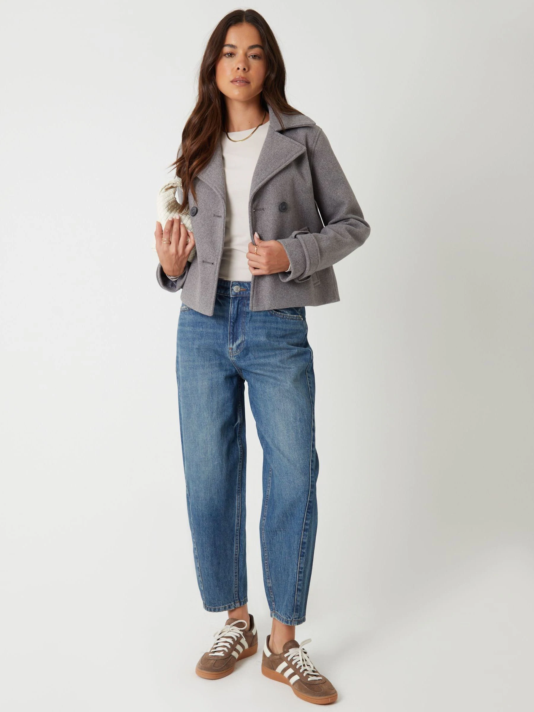 Grijs - Threadbare Faux Wool Cropped Trench Coat
