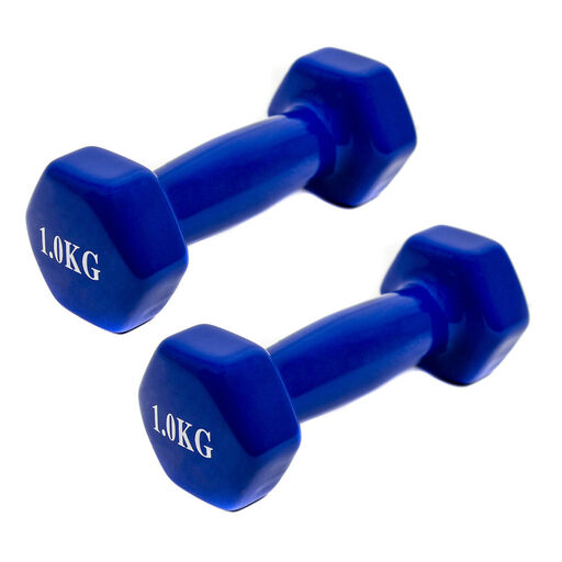 halteres de 1 kg com pega macia em vinil para exercícios, ginástica e musculação.