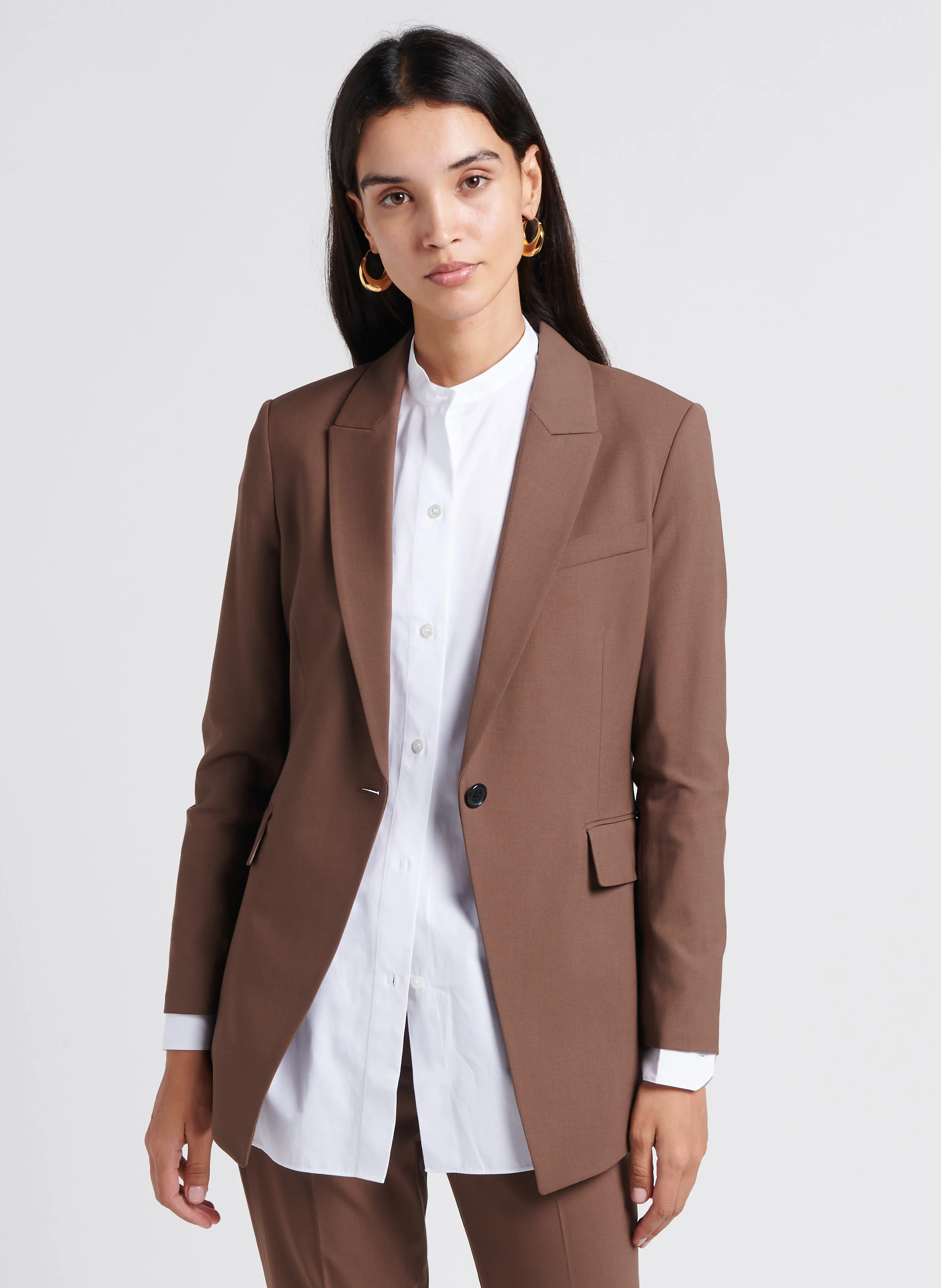 Blazer col tailleur en laine | Marron