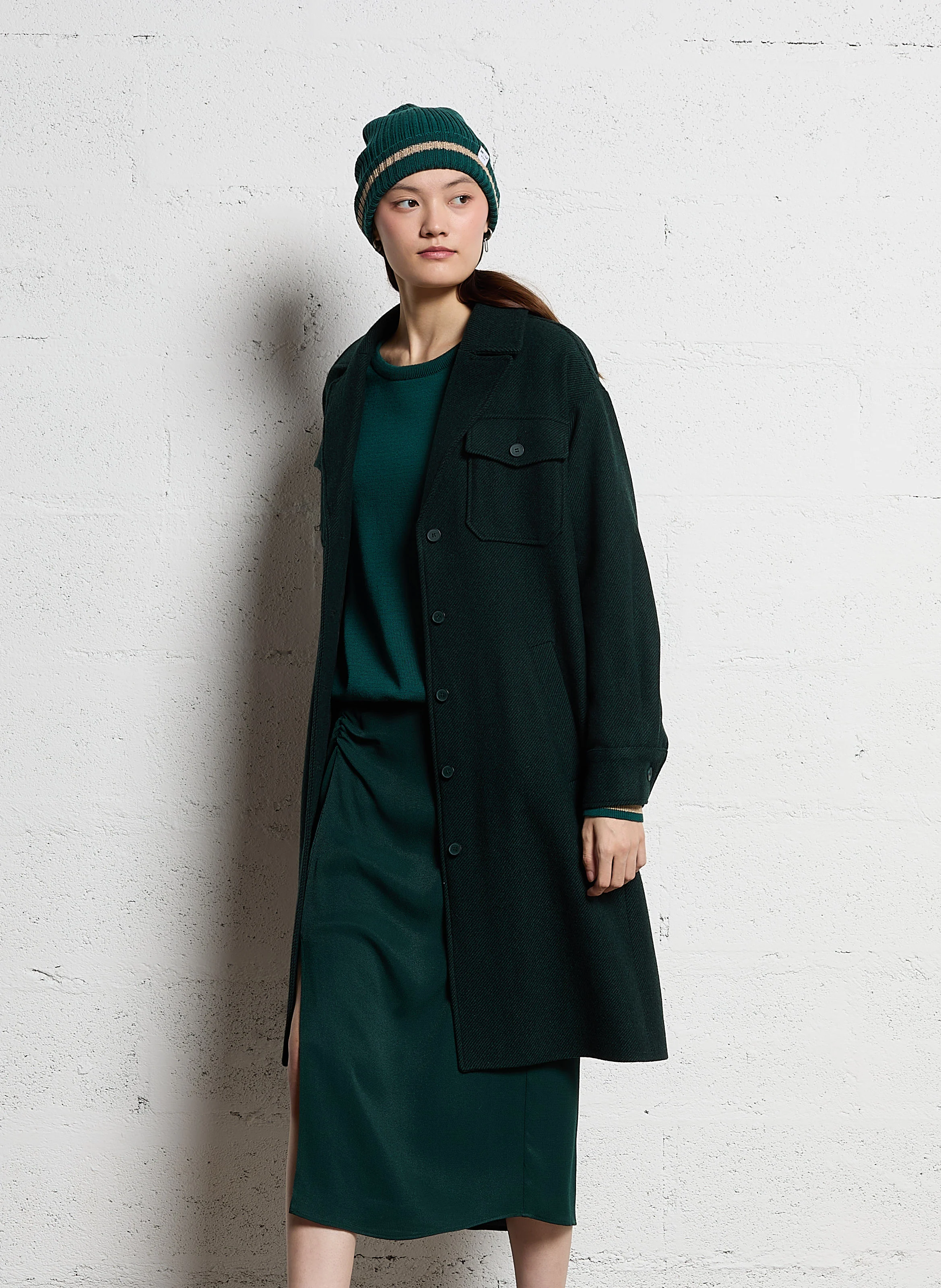 Manteau col tailleur en laine mélangée | Vert