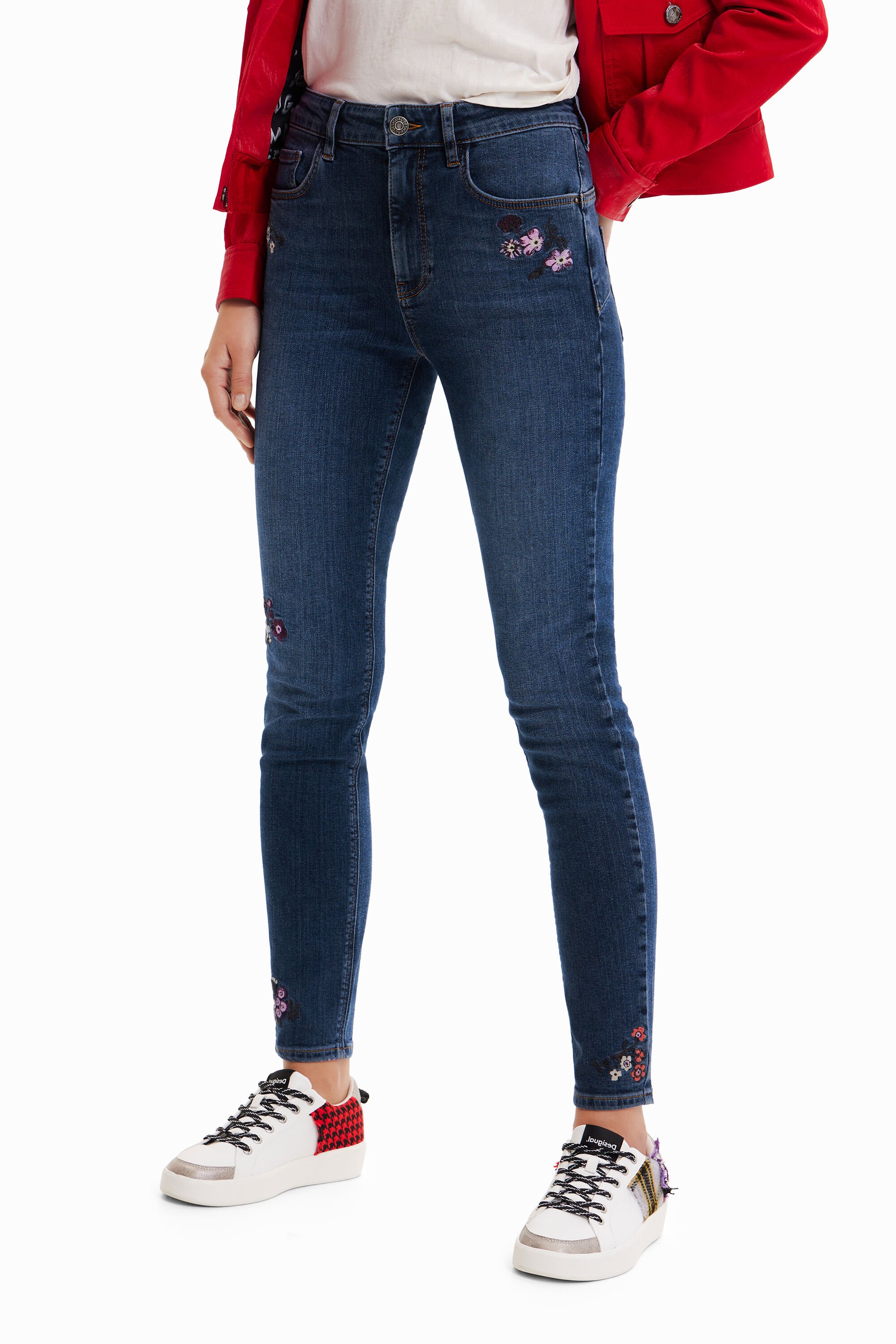 Jean skinny push-up fleurs brodées