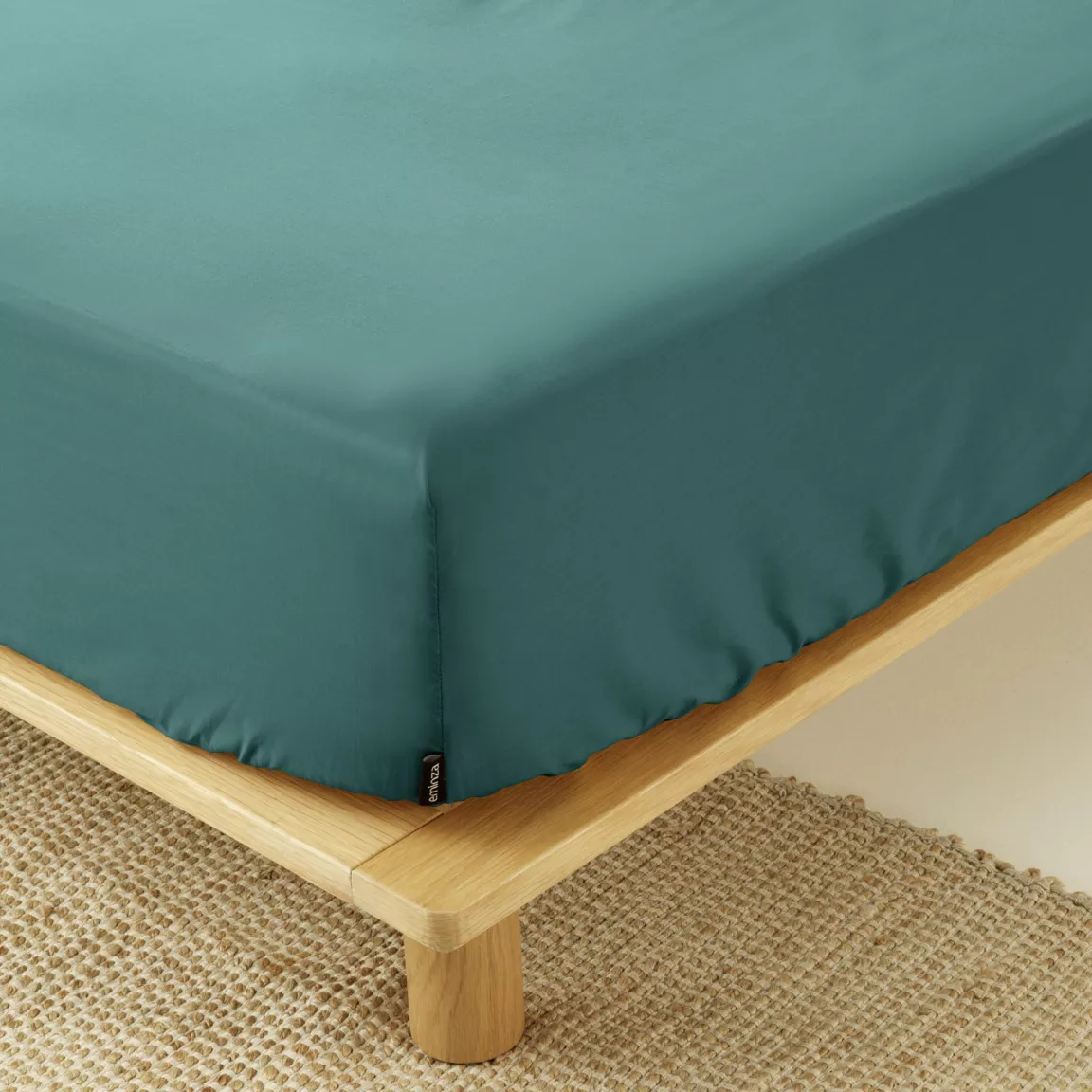 Drap housse percale de coton (200 x 200 cm) Cali Bleu canard
