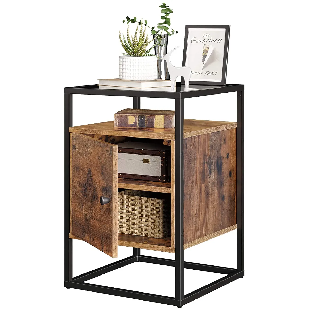 Acaza Table de chevet industrielle marron rustique