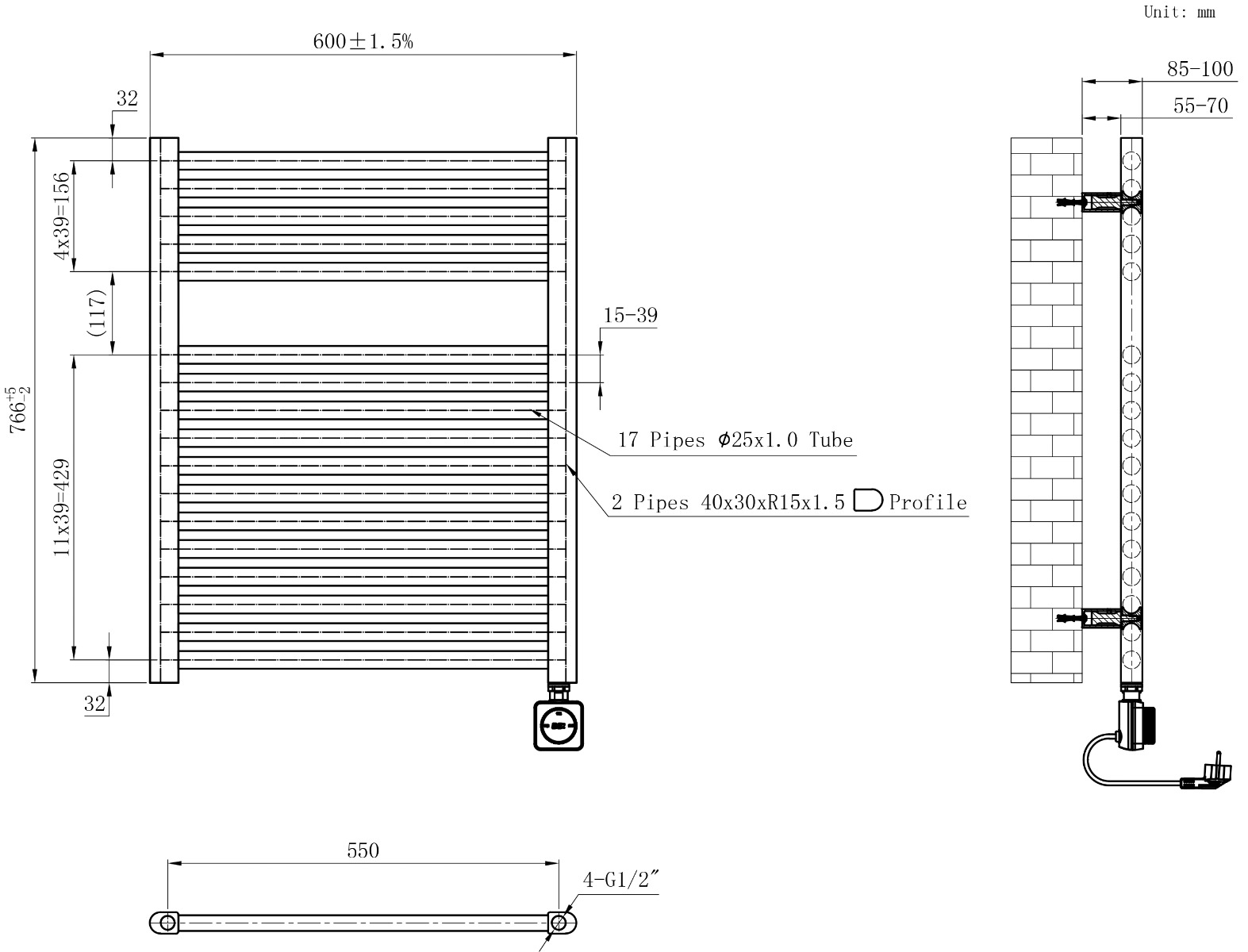 Calor Elara elektrische radiator met Smart Wifi 60x76.6cm mat zwart 400W