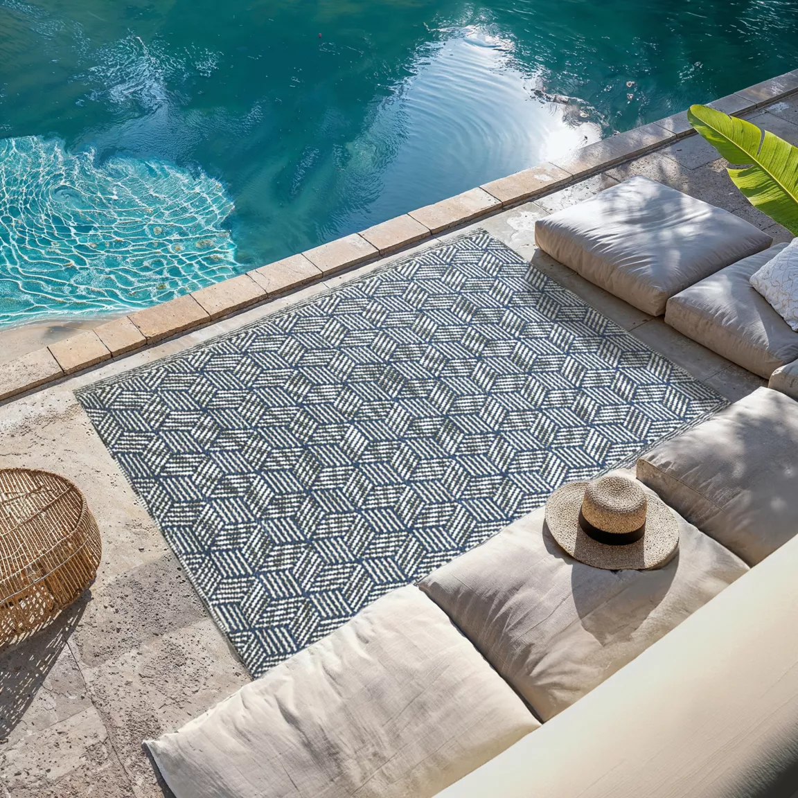 Tapis d'extérieur rectangulaire (180 x 120 cm) Malaga - Bleu
